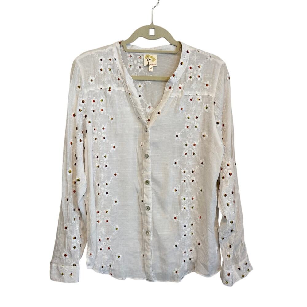 Fig and Flower Button Up Shirt Sze XL Floral Embroidered Boho Cottagecore Hippie